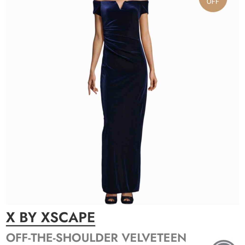 X BY XSCAPE
OFF-THE-SHOULDER VELVETEEN EVENING DRESS
